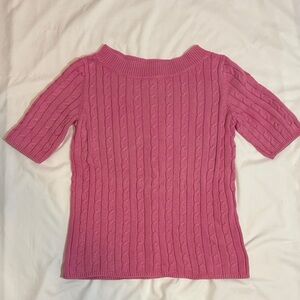 Girly Bubblegum Pink Thick Cable Kint 100% Cotton Short Sleeve Layering Sweater